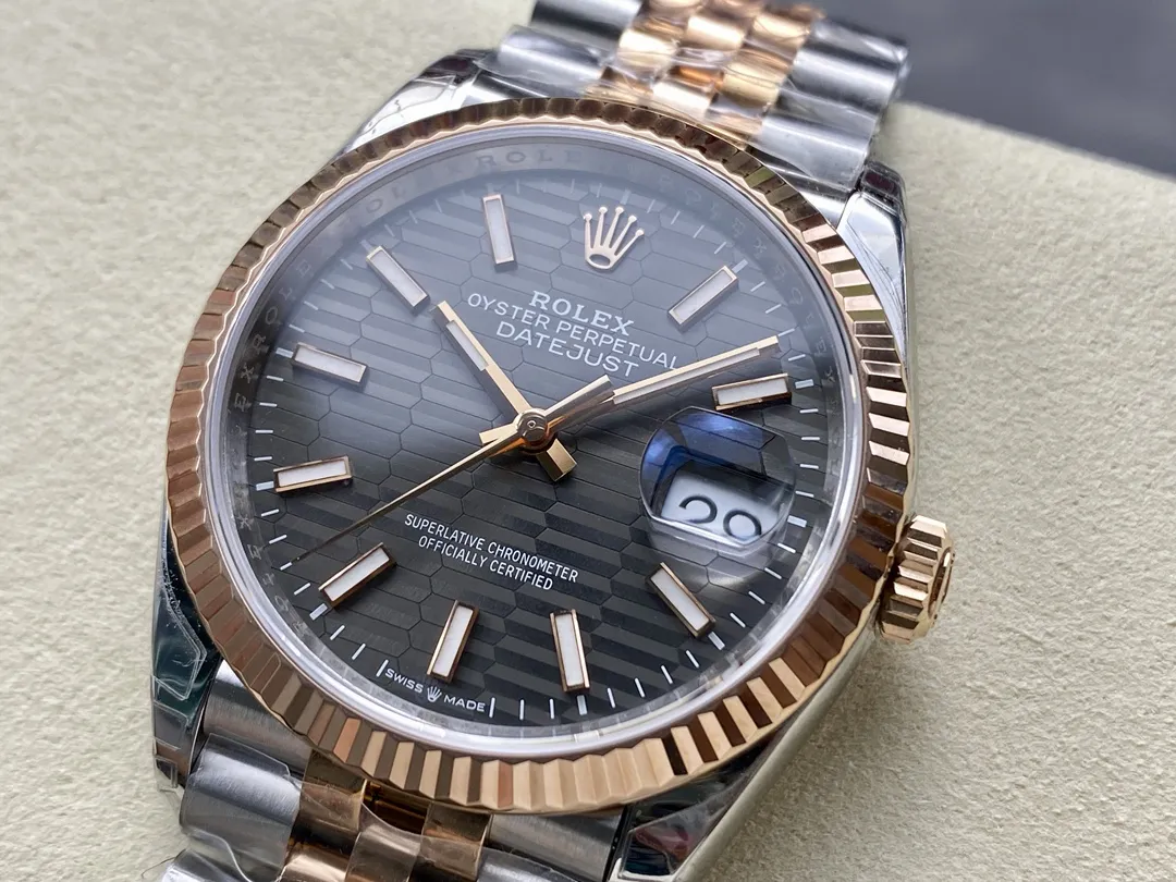 VS Factory Rolex Datejust 36mm Slate Grey Fluted Motif Dial Fluted Bezel Two-Tone Rose Gold Jubilee Bracelet (126231) 1:1 Super Clone - DD3235 Movement - VS Factory Official photo 4