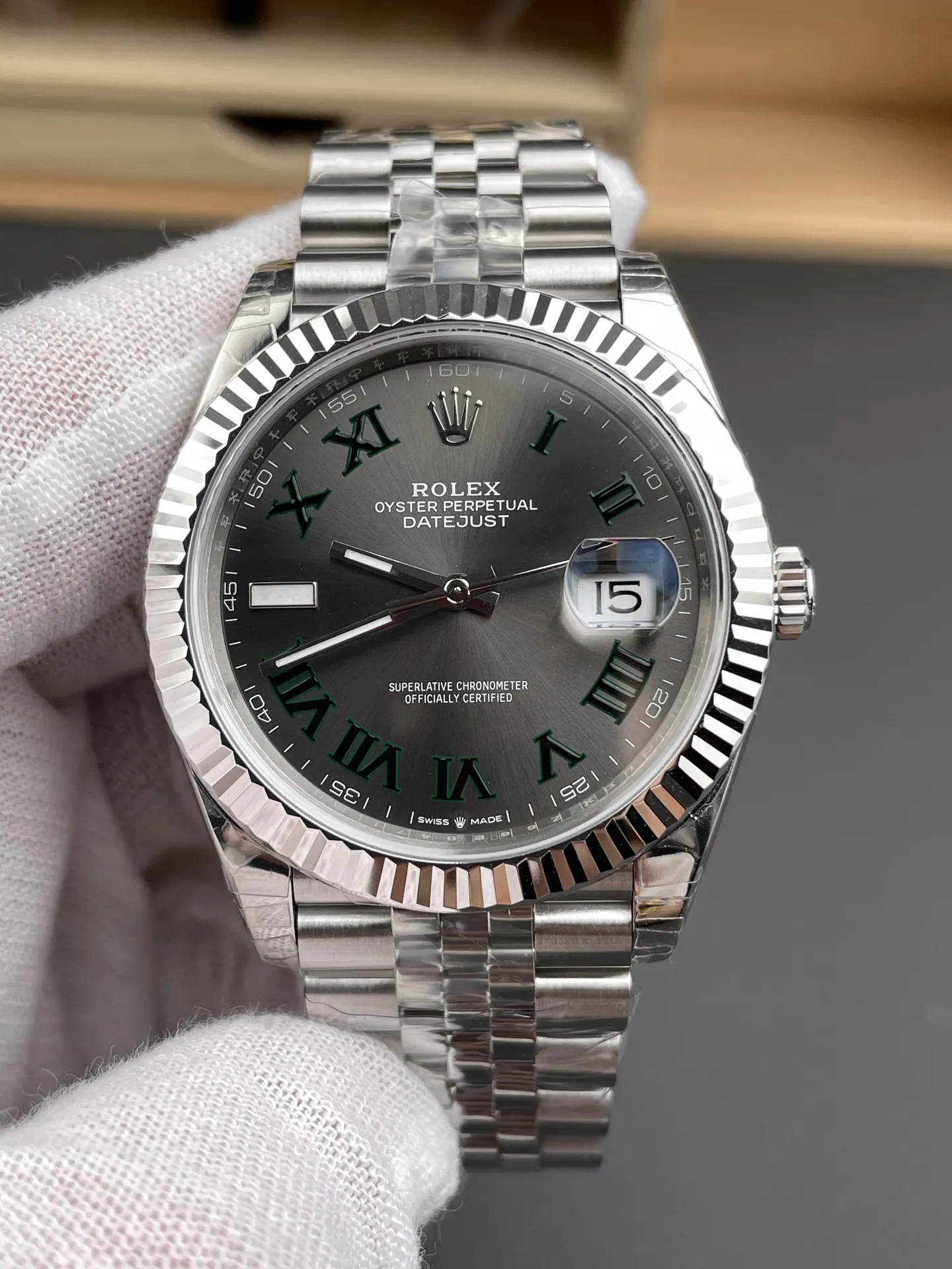 VS Factory Rolex Datejust 41mm Slate Grey"Wimbledon" Dial Fluted Bezel Jubilee Bracelet (126334) 1:1 Super Clone - DD3235 Movement - VS Factory Official photo 3