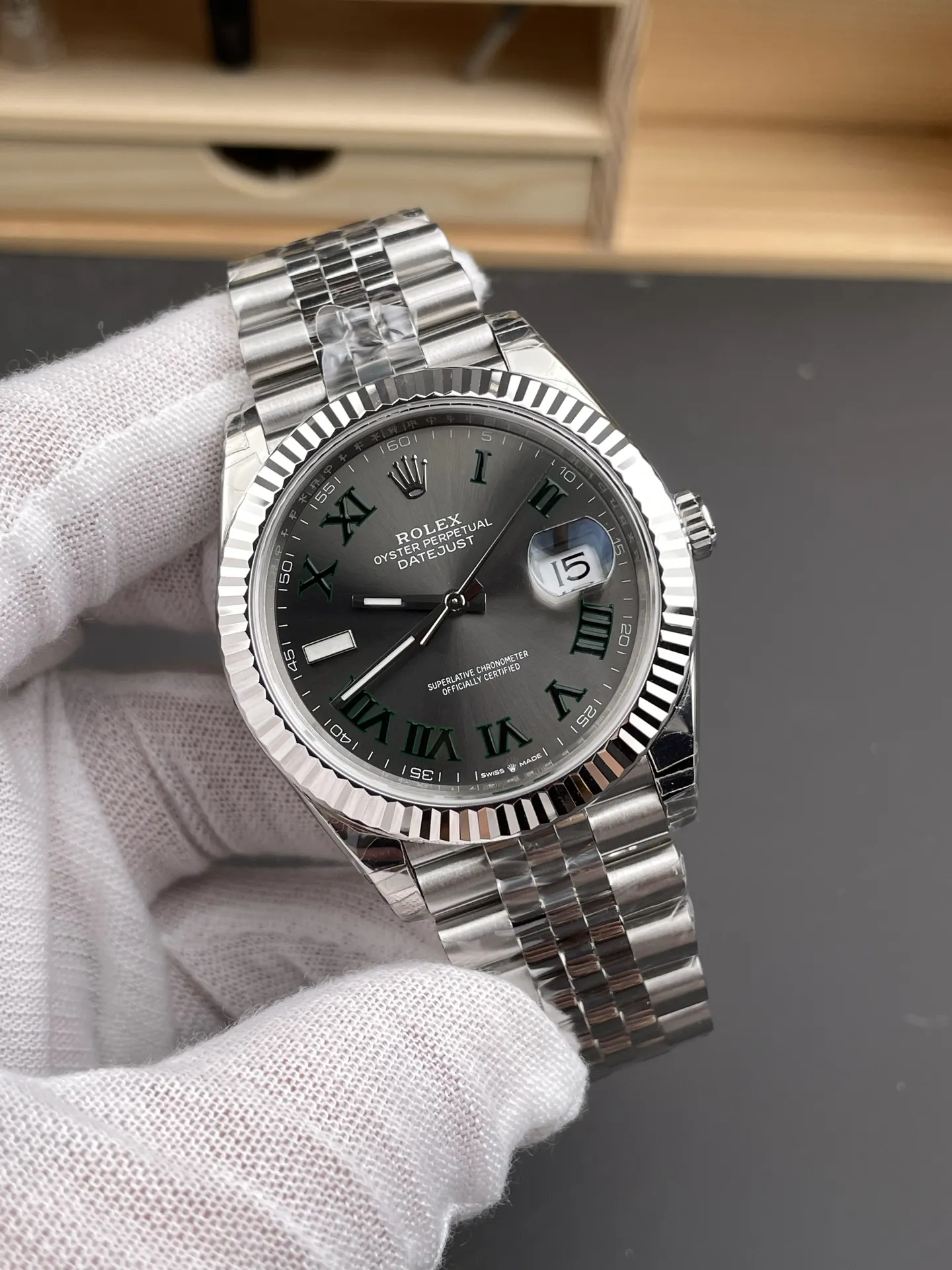 VS Factory Rolex Datejust 41mm Slate Grey"Wimbledon" Dial Fluted Bezel Jubilee Bracelet (126334) 1:1 Super Clone - DD3235 Movement - VS Factory Official photo 4
