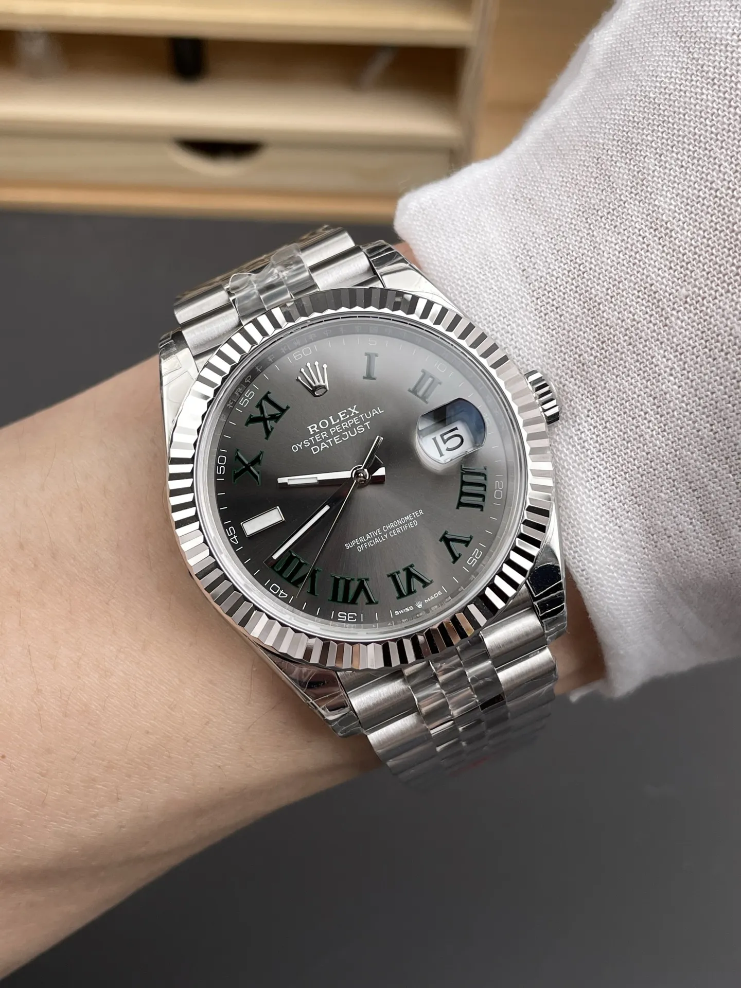 VS Factory Rolex Datejust 41mm Slate Grey"Wimbledon" Dial Fluted Bezel Jubilee Bracelet (126334) 1:1 Super Clone - DD3235 Movement - VS Factory Official photo 5