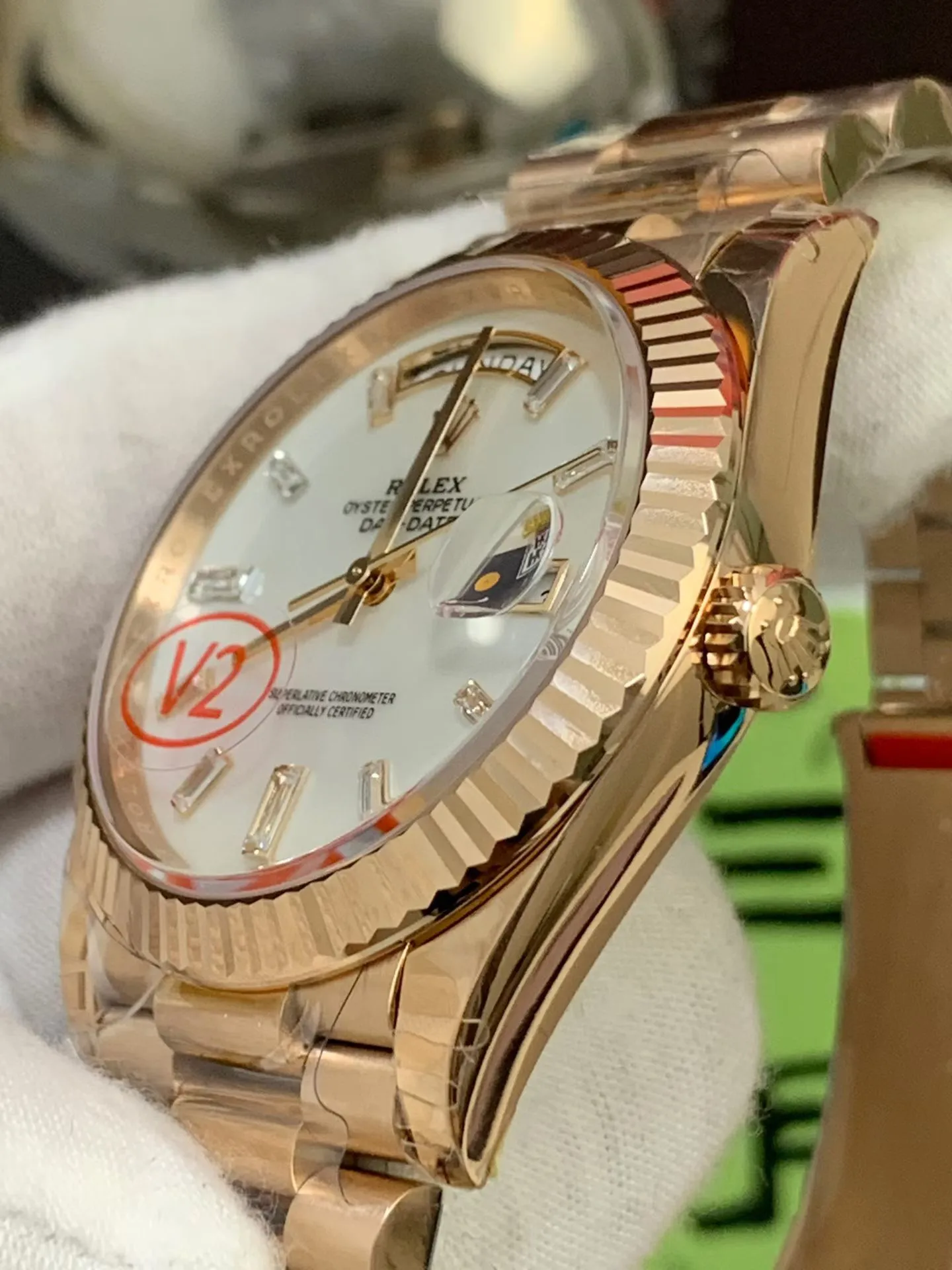 VS Factory Rolex Day-Date 40 Everose Gold White Baguette Diamond Dial (228235) V2 1:1 Super Clone - DD3255 Movement - VS Factory Official photo 3