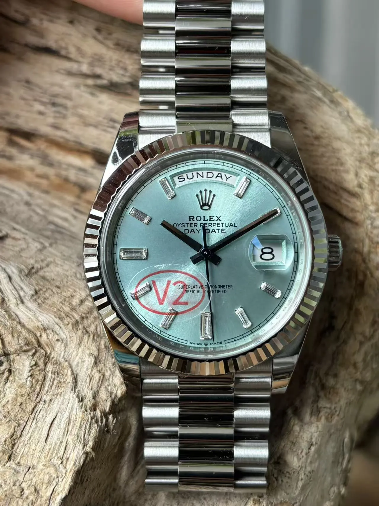 VS Factory Rolex Day-Date 40 Platinum Ice Blue Diamond Dial (228236) 1:1 Super Clone – DD3255 Movement - VS Factory Official