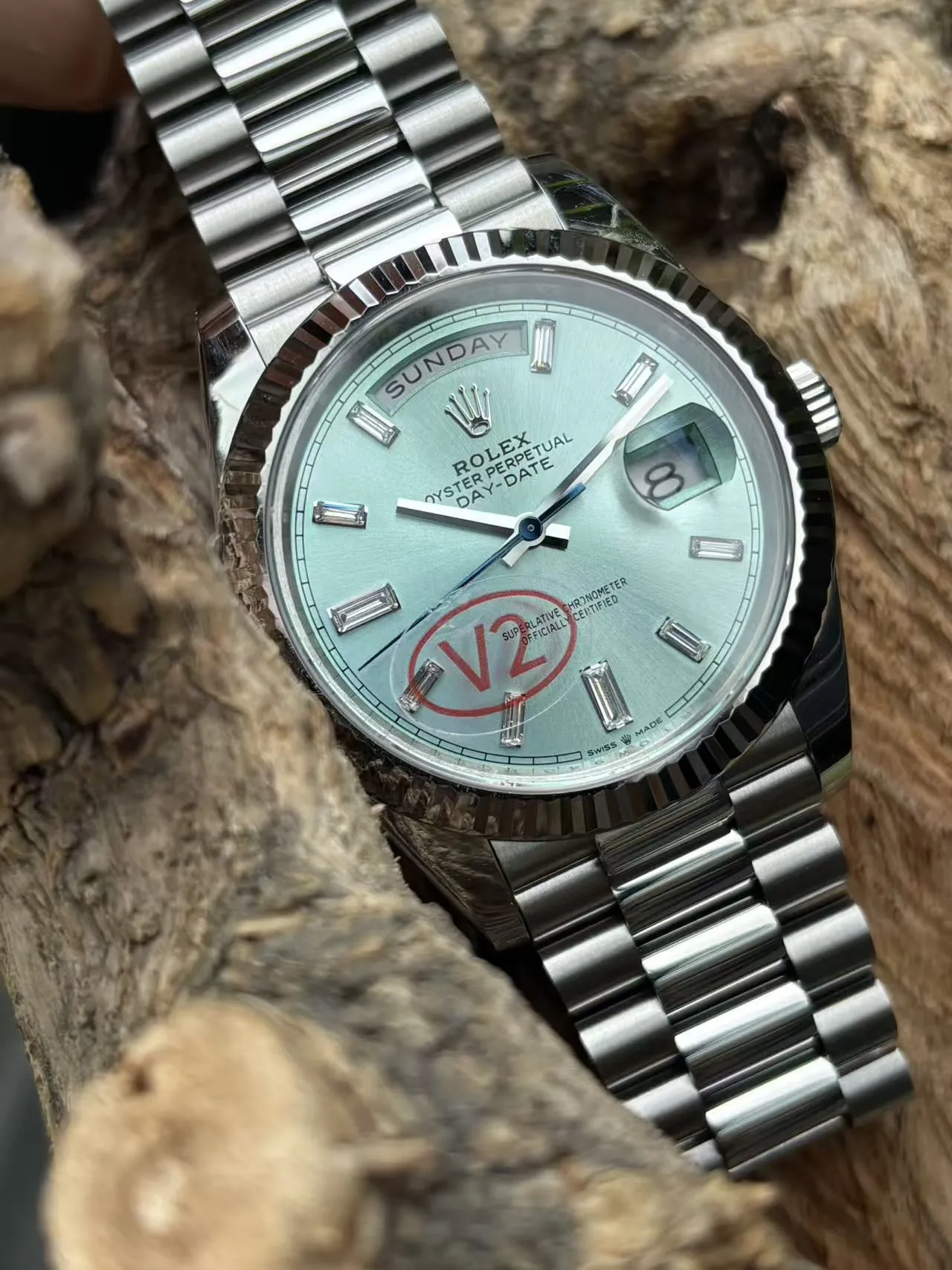VS Factory Rolex Day-Date 40 Platinum Ice Blue Diamond Dial (228236) 1:1 Super Clone – DD3255 Movement - VS Factory Official photo 3