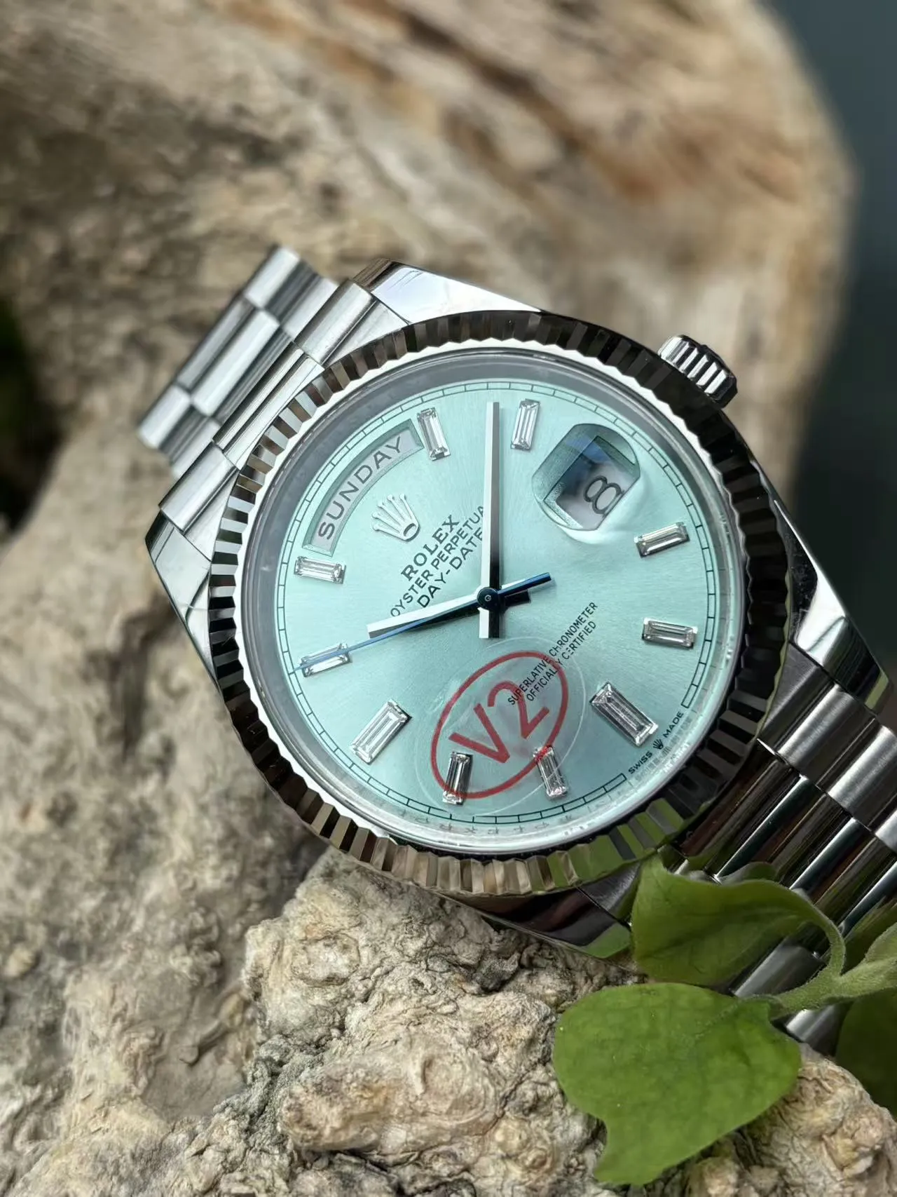VS Factory Rolex Day-Date 40 Platinum Ice Blue Diamond Dial (228236) 1:1 Super Clone – DD3255 Movement - VS Factory Official photo 6