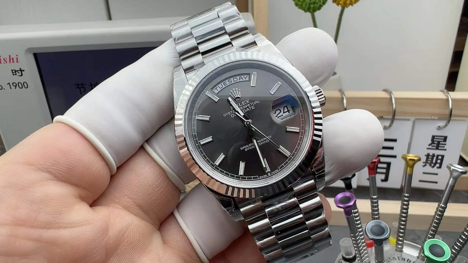 VS Factory Rolex Day-Date 40 White Gold Grey Dial (228239) 1:1 Super Clone - DD3255 Movement - VS Factory Official