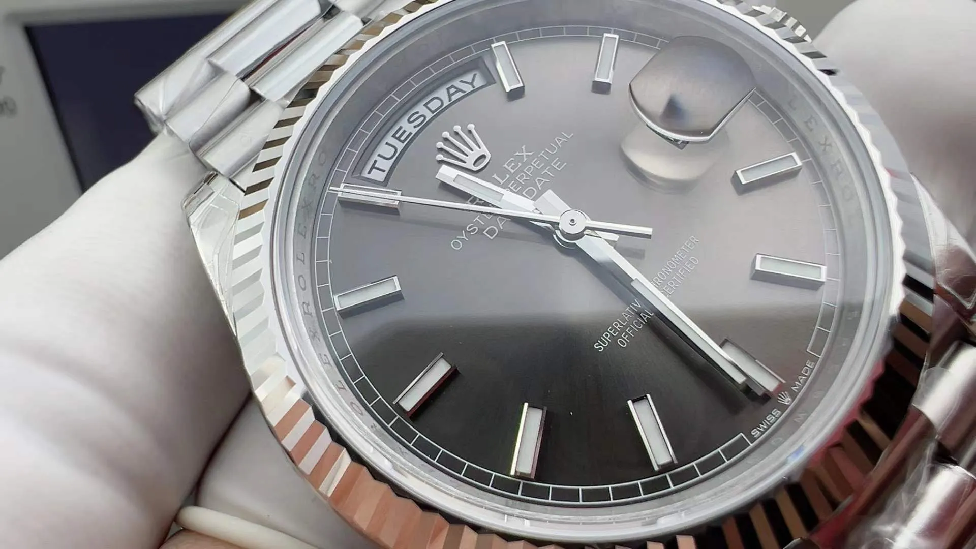 VS Factory Rolex Day-Date 40 White Gold Grey Dial (228239) 1:1 Super Clone - DD3255 Movement - VS Factory Official photo 4