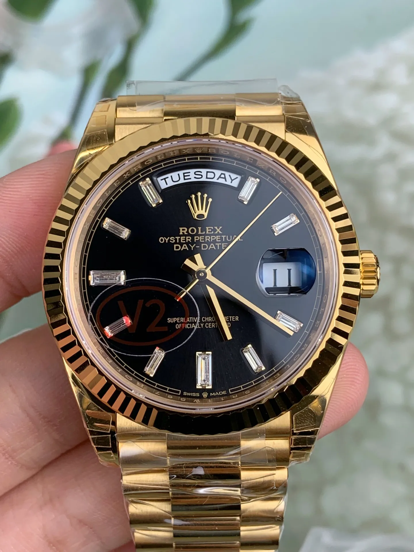 VS Factory Rolex Day-Date 40 Yellow Gold Black Baguette Diamond Dial (228238) V2 1:1 Super Clone - DD3255 Movement - VS Factory Official