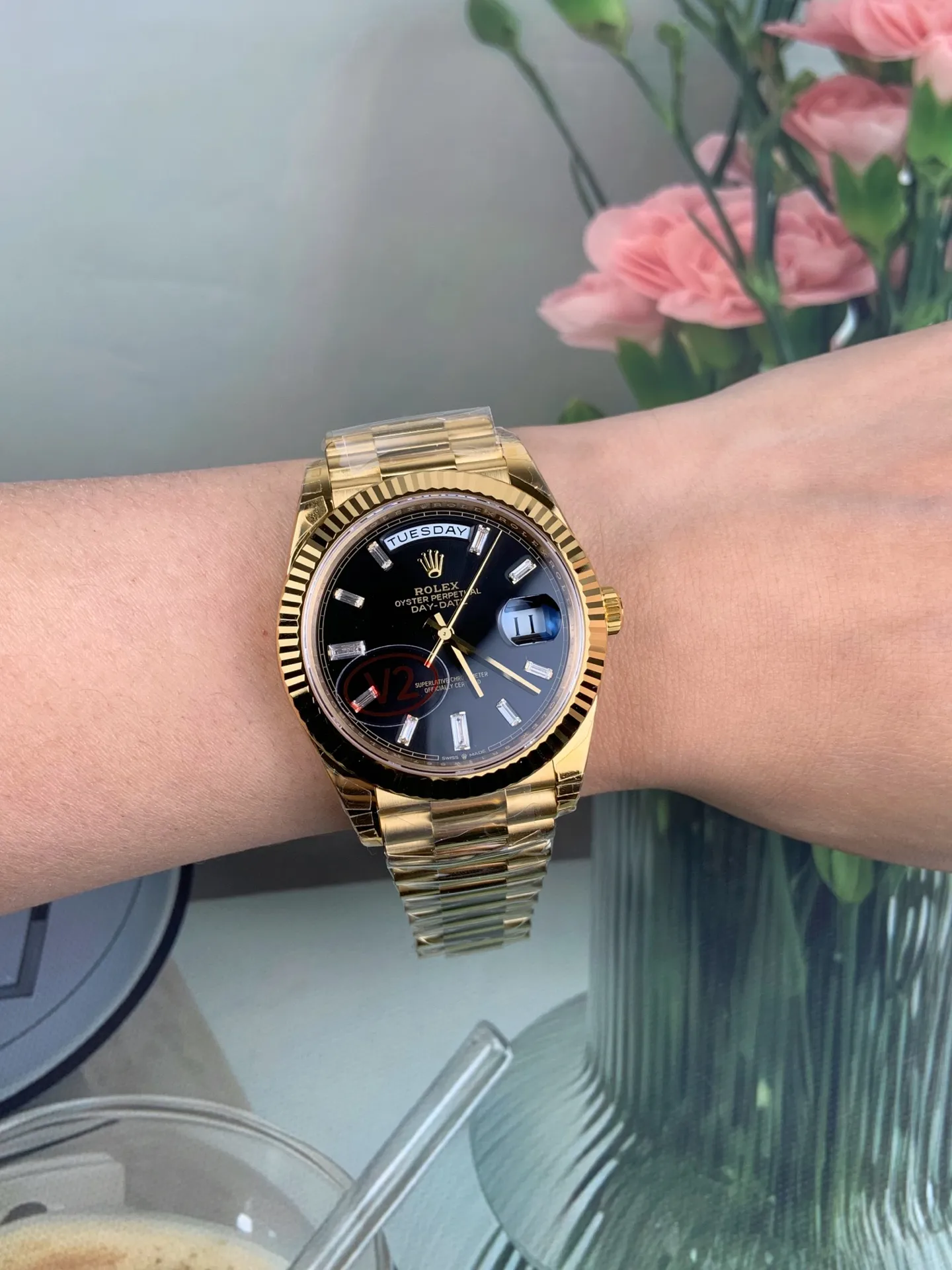 VS Factory Rolex Day-Date 40 Yellow Gold Black Baguette Diamond Dial (228238) V2 1:1 Super Clone - DD3255 Movement - VS Factory Official photo 6