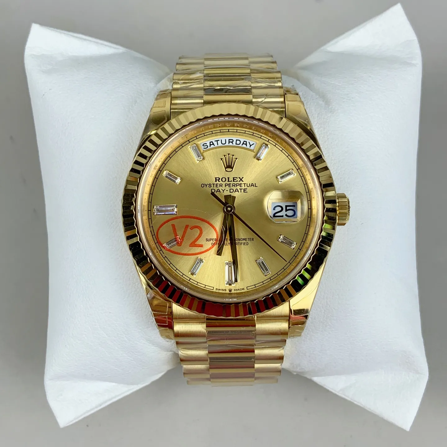 VS Factory Rolex Day-Date 40 Yellow Gold Champagne Baguette Diamond Dial (228238) V2 1:1 Super Clone - DD3255 Movement - VS Factory Official photo 2