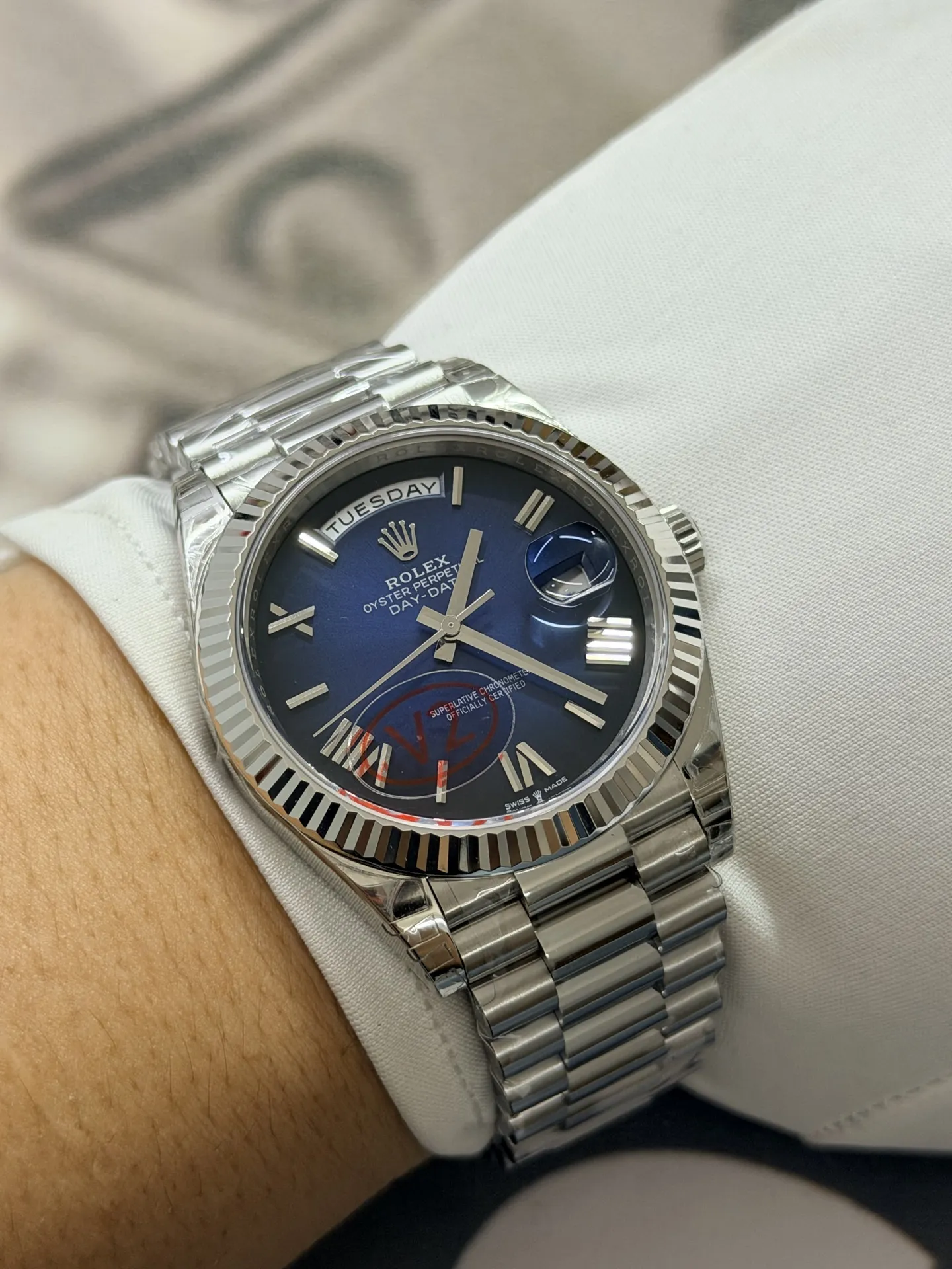 VS Factory Rolex Day-Date 40mm White Gold Gradient Blue Roman Dial (228239) 1:1 Super Clone – DD3255 Movement - VS Factory Official photo 3