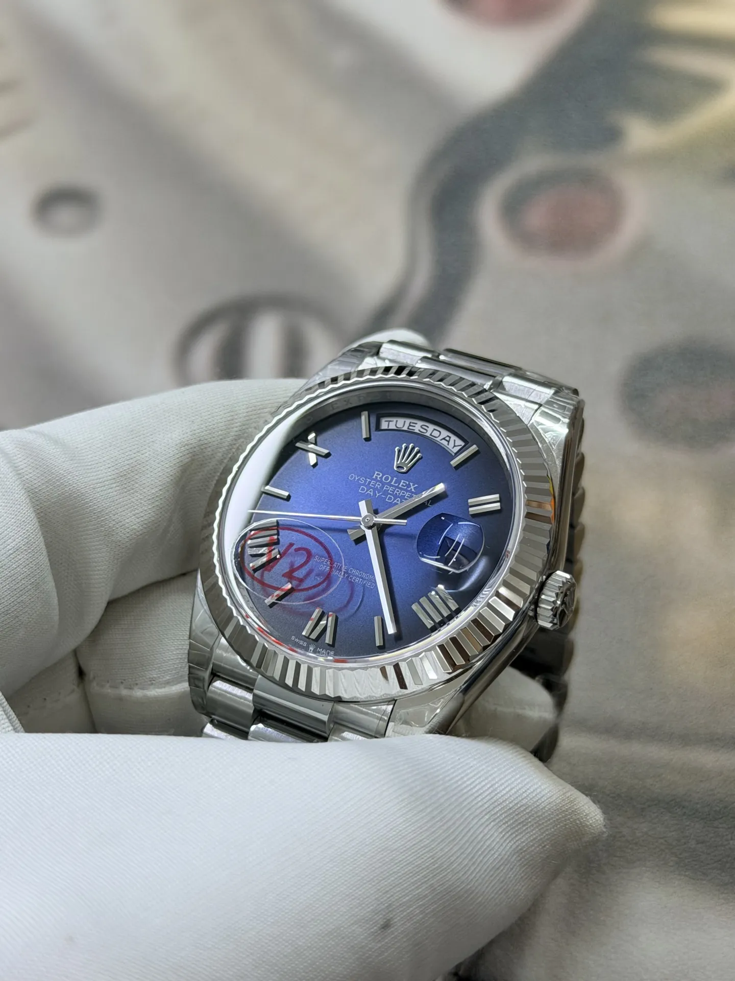 VS Factory Rolex Day-Date 40mm White Gold Gradient Blue Roman Dial (228239) 1:1 Super Clone – DD3255 Movement - VS Factory Official photo 4