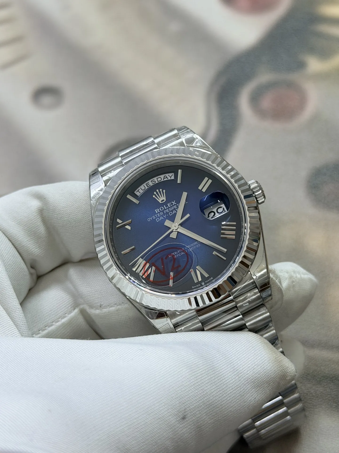 VS Factory Rolex Day-Date 40mm White Gold Gradient Blue Roman Dial (228239) 1:1 Super Clone – DD3255 Movement - VS Factory Official photo 5