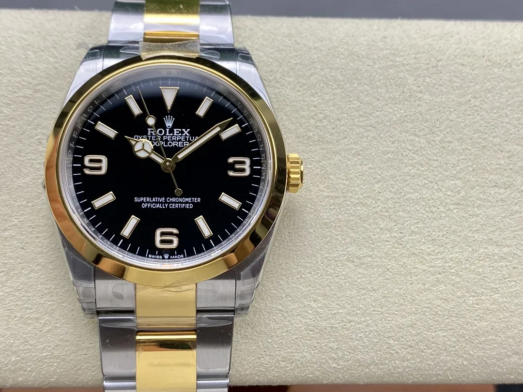 VS Factory Rolex Explorer 36mm Two-Tone Yellow Gold Black "3-6-9" Dial Smooth Bezel Oyster Bracelet (124273) 1:1 Super Clone - DD3230 Movement - VS Factory Official photo 2