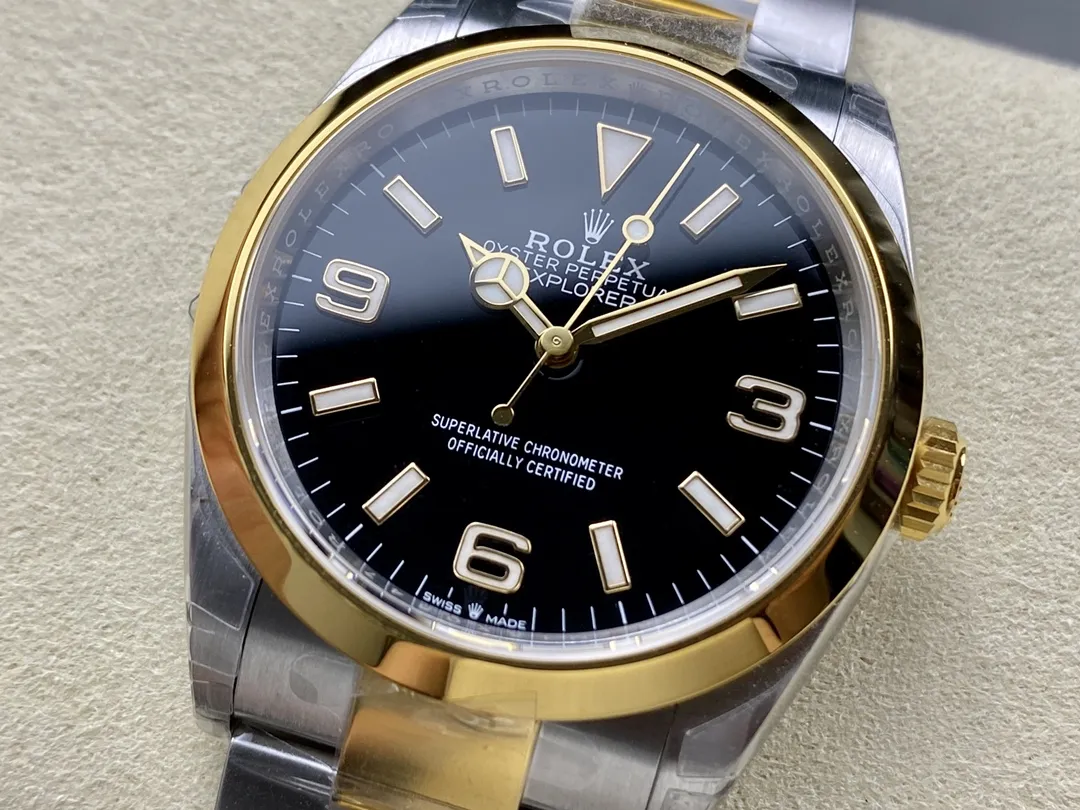 VS Factory Rolex Explorer 36mm Two-Tone Yellow Gold Black "3-6-9" Dial Smooth Bezel Oyster Bracelet (124273) 1:1 Super Clone - DD3230 Movement - VS Factory Official photo 3