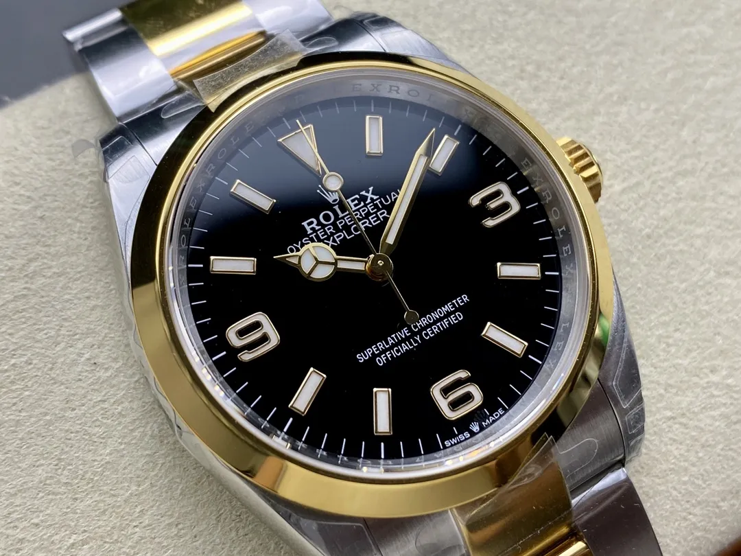 VS Factory Rolex Explorer 36mm Two-Tone Yellow Gold Black "3-6-9" Dial Smooth Bezel Oyster Bracelet (124273) 1:1 Super Clone - DD3230 Movement - VS Factory Official photo 4
