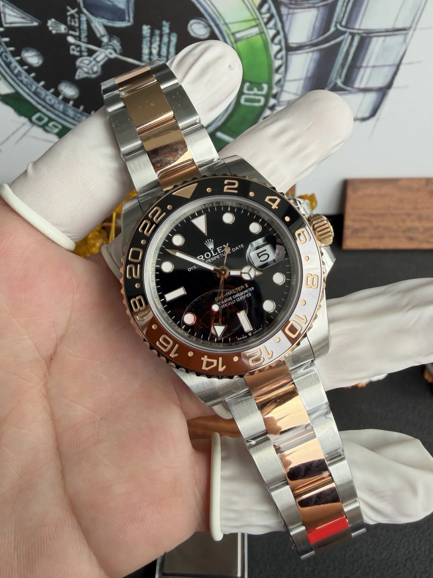 VS Factory Rolex GMT-Master II "Root Beer" Two-Tone Everose Gold Brown/Black Oyster Bracelet (126711chnr) 1:1 Super Clone - DD3285 Movement - VS Factory Official photo 3