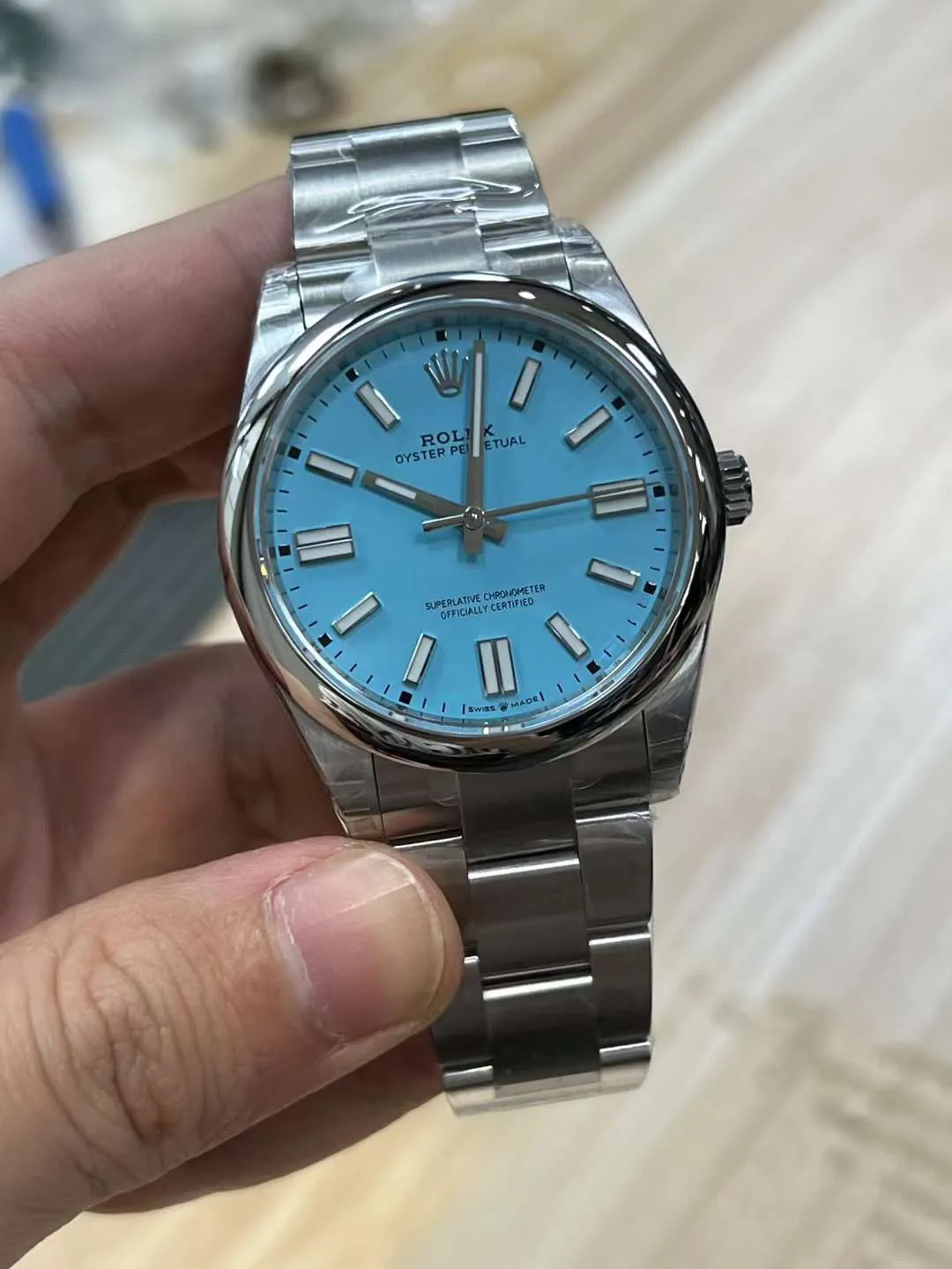 VS Factory Rolex Oyster Perpetual 41mm Turquoise "Tiffany" Blue Dial Smooth Bezel Oyster Bracelet (124300) 1:1 Super Clone - VS3230 Movement - VS Factory Official