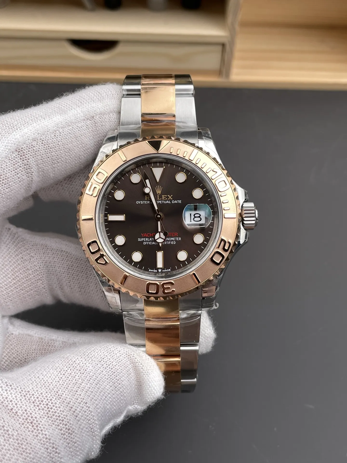 VS Factory Rolex Yacht-Master 40mm Two-Tone Rose Gold Chocolate Dial Rose Gold Bezel Oyster Bracelet (126621) 1:1 Super Clone - DD3235 Movement - VS Factory Official