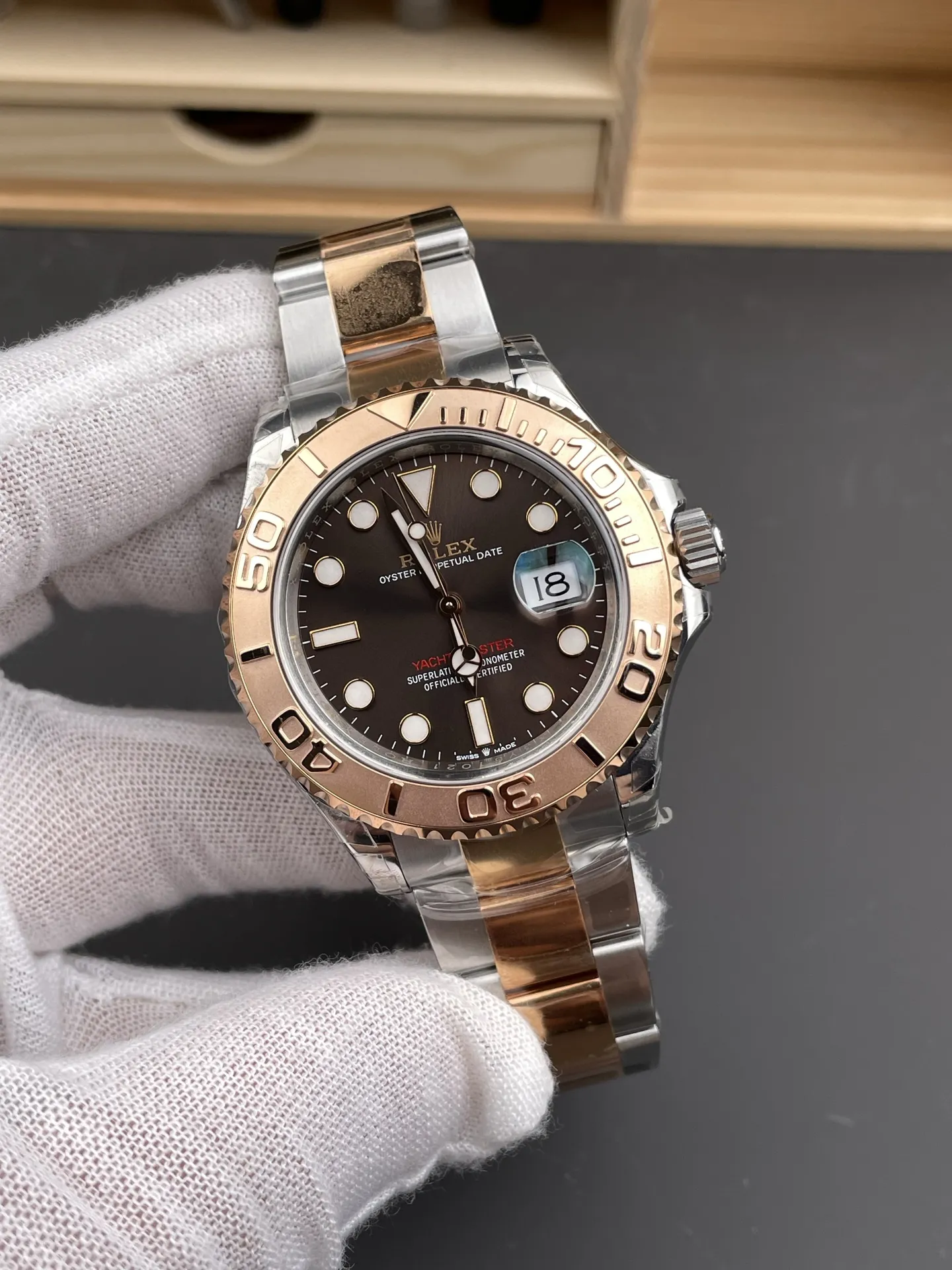 VS Factory Rolex Yacht-Master 40mm Two-Tone Rose Gold Chocolate Dial Rose Gold Bezel Oyster Bracelet (126621) 1:1 Super Clone - DD3235 Movement - VS Factory Official photo 3