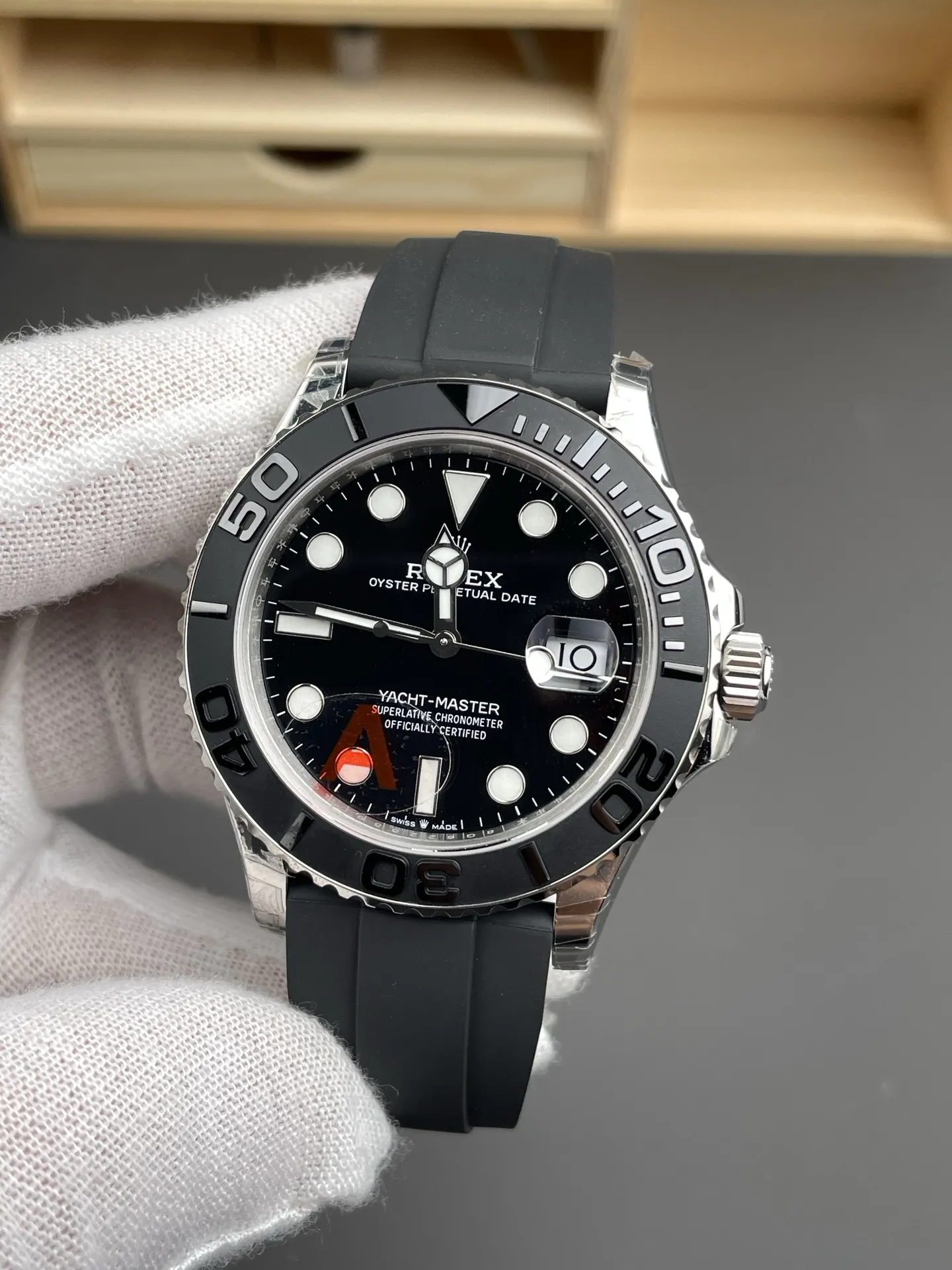 VS Factory Rolex Yacht-Master 42mm White Gold Black Dial Ceramic Bezel Oysterflex Strap (226659) 1:1 Super Clone - DD3235 Movement - VS Factory Official photo 3
