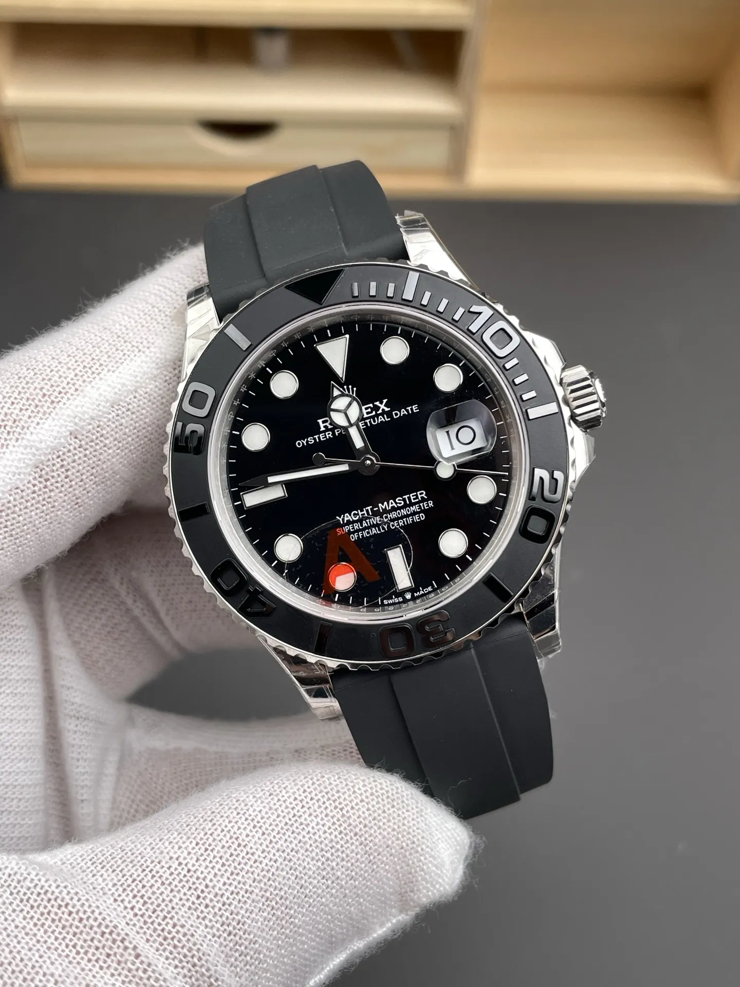 VS Factory Rolex Yacht-Master 42mm White Gold Black Dial Ceramic Bezel Oysterflex Strap (226659) 1:1 Super Clone - DD3235 Movement - VS Factory Official photo 5