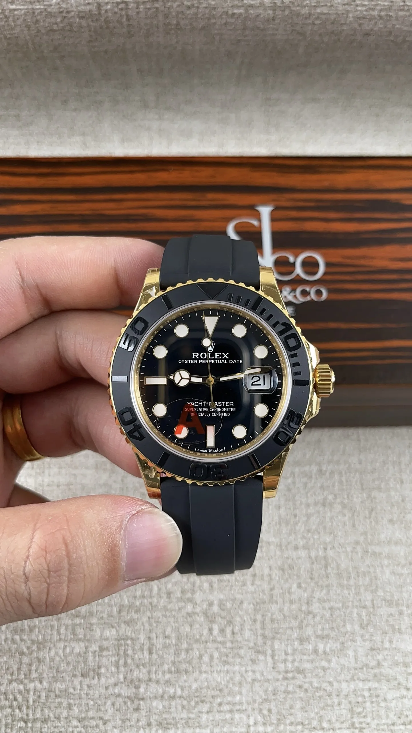 VS Factory Rolex Yacht-Master 42mm Yellow Gold Black Dial Ceramic Bezel Oysterflex Strap (226658) 1:1 Super Clone - DD3235 Movement - VS Factory Official photo 3