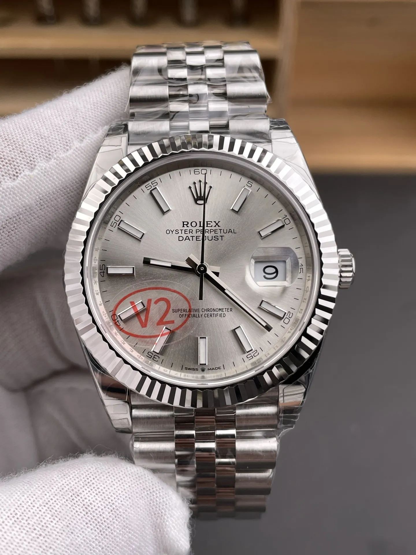 VS Factory (V2) Rolex Datejust 41mm Silver Sunburst Dial Fluted Bezel Jubilee Bracelet (126334) 1:1 Super Clone - DD3235 Movement - VS Factory Official photo 3