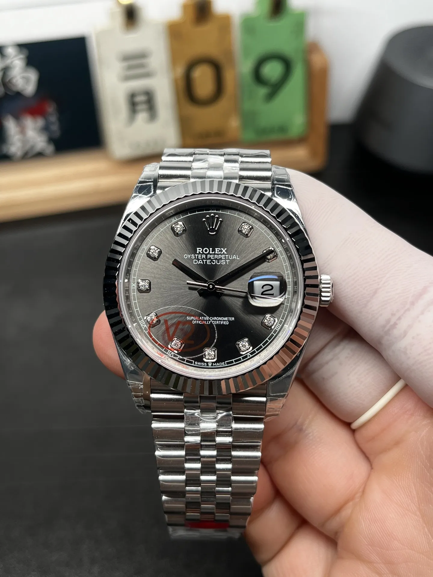 VS Factory (V2) Rolex Datejust 41mm Sunburst Slate Grey Diamond Dial Fluted Bezel Jubilee Bracelet (126334) 1:1 Super Clone - DD3235 Movement - VS Factory Official photo 2