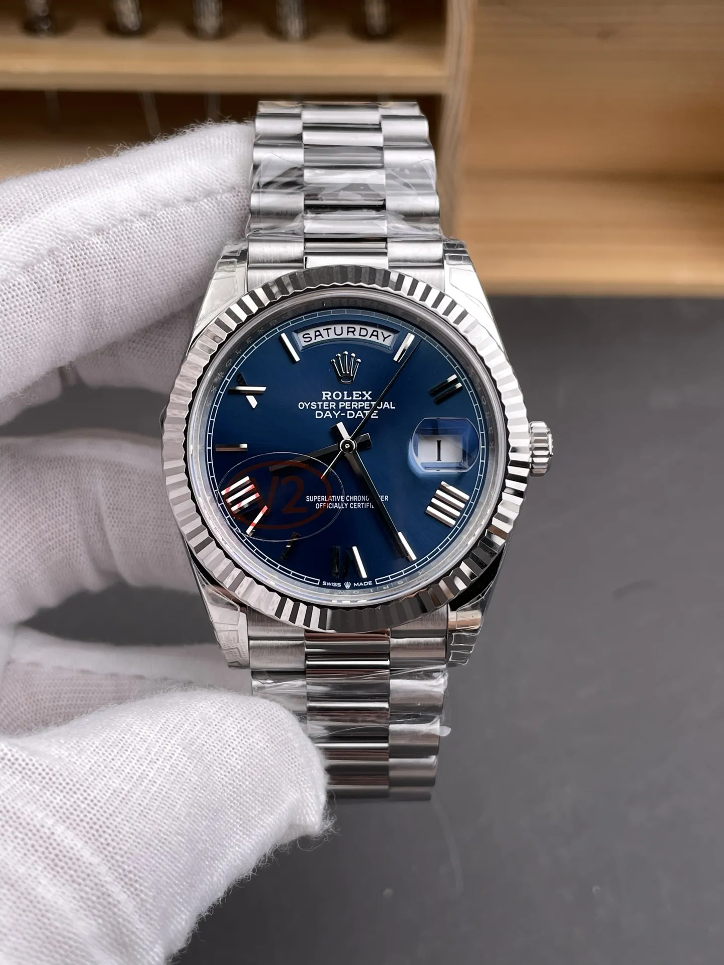 VS Factory (V2) Rolex Day-Date 40mm Blue Sunburst Roman Dial Fluted Bezel President Bracelet (228239) 1:1 Super Clone - DD3255 Movement - VS Factory Official