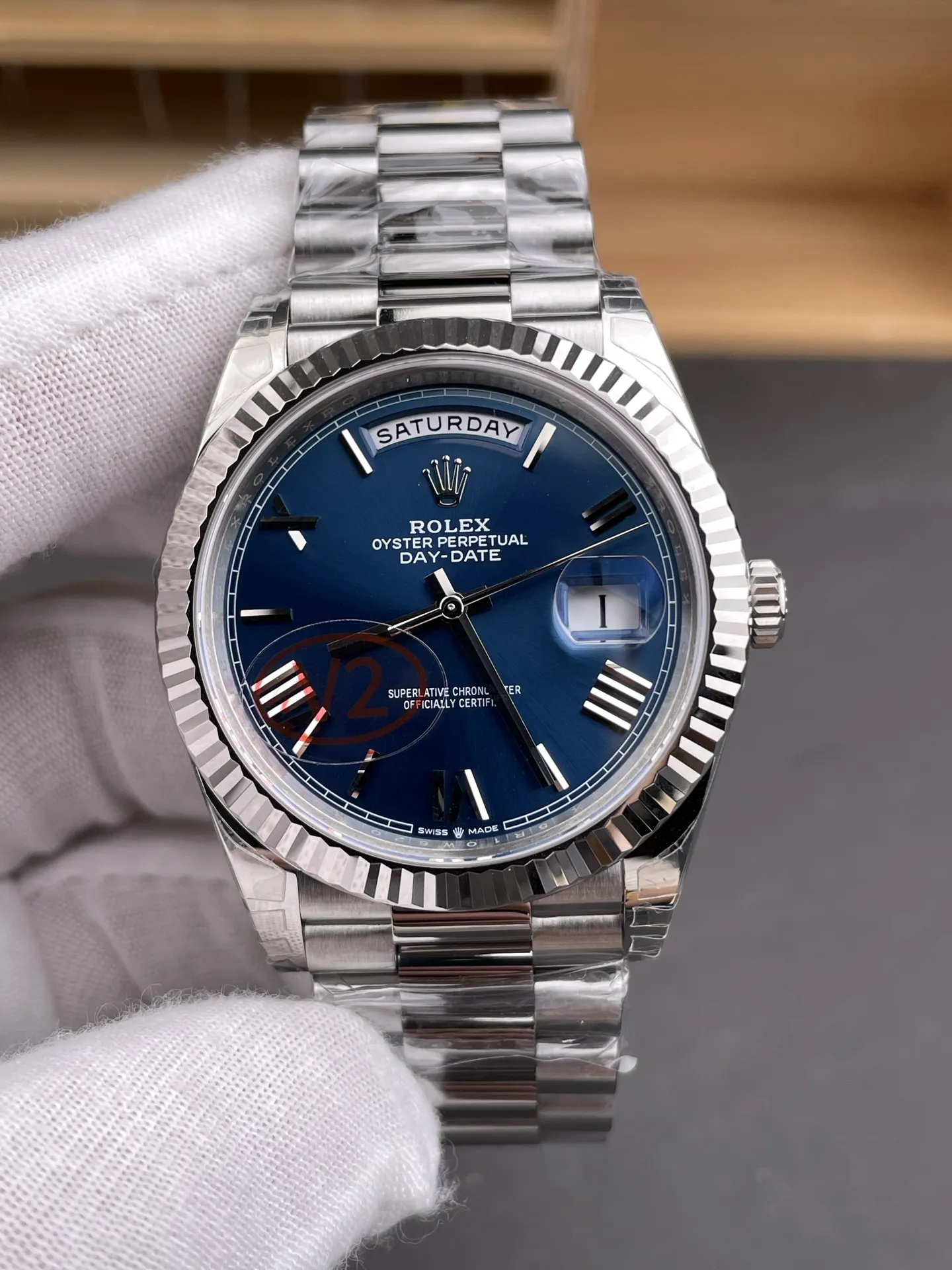 VS Factory (V2) Rolex Day-Date 40mm Blue Sunburst Roman Dial Fluted Bezel President Bracelet (228239) 1:1 Super Clone - DD3255 Movement - VS Factory Official photo 3