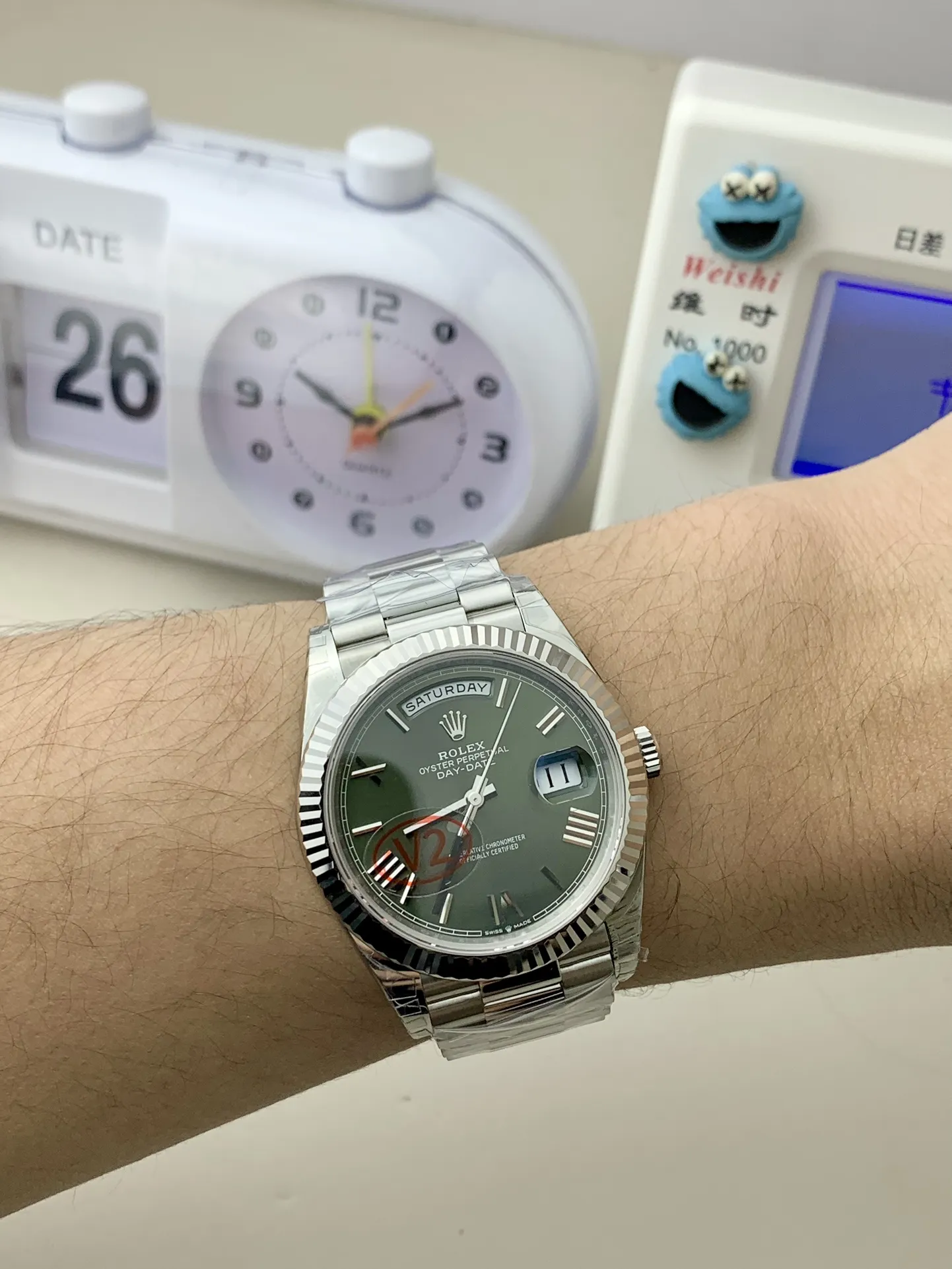 VS Factory (V2) Rolex Day-Date 40mm White Gold Olive Green Sunburst Roman Dial Fluted Bezel President Bracelet (228239) 1:1 Super Clone - DD3255 Movement - VS Factory Official photo 4