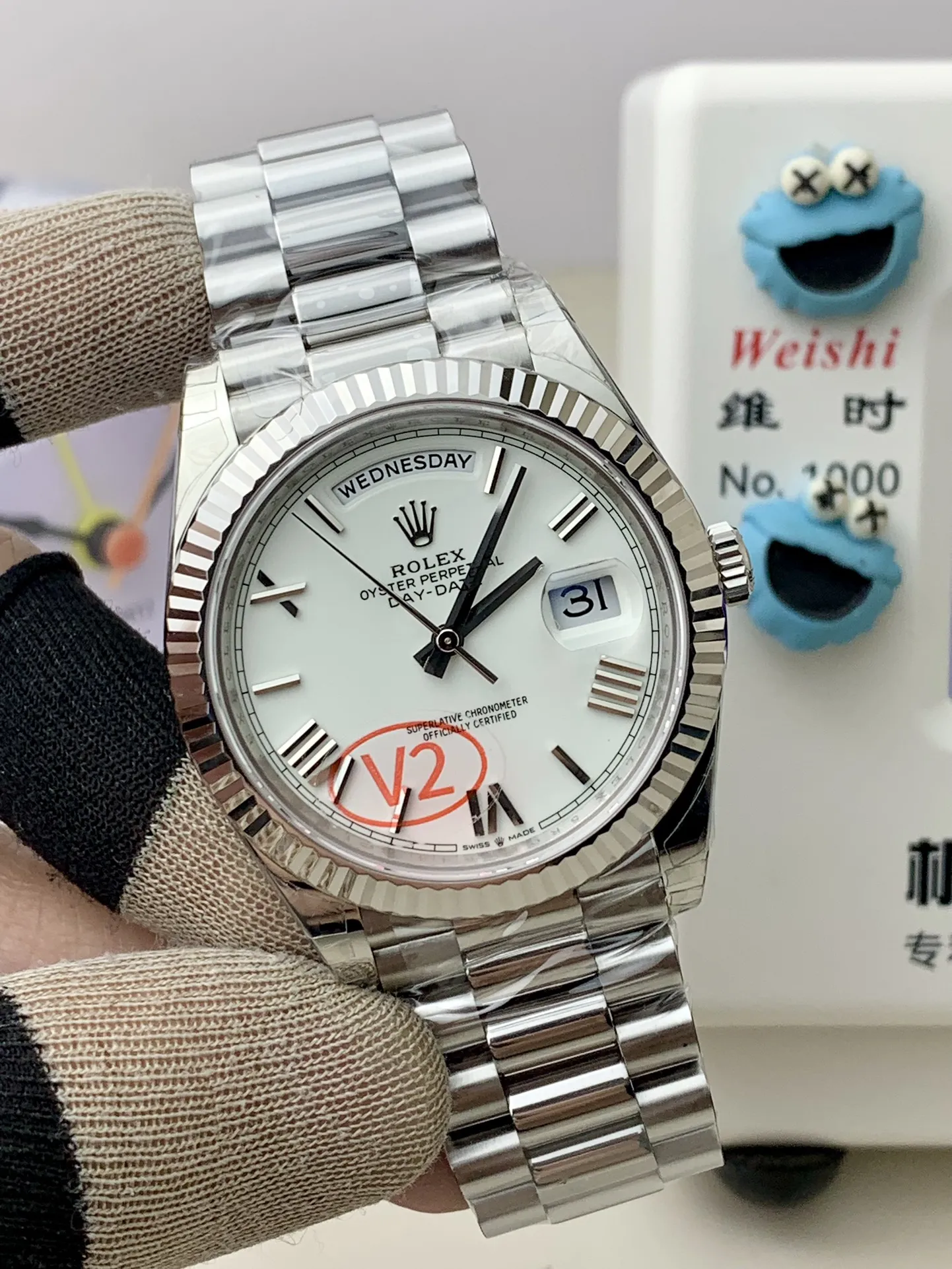 VS Factory (V2) Rolex Day-Date 40mm White Roman Dial Fluted Bezel President Bracelet (228239) 1:1 Super Clone - DD3255 Movement - VS Factory Official photo 3